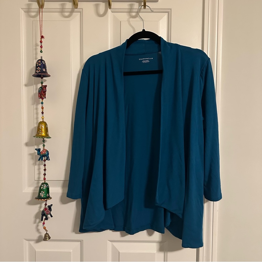 Charter Club Women’s Blue Open Front Cardigan Large